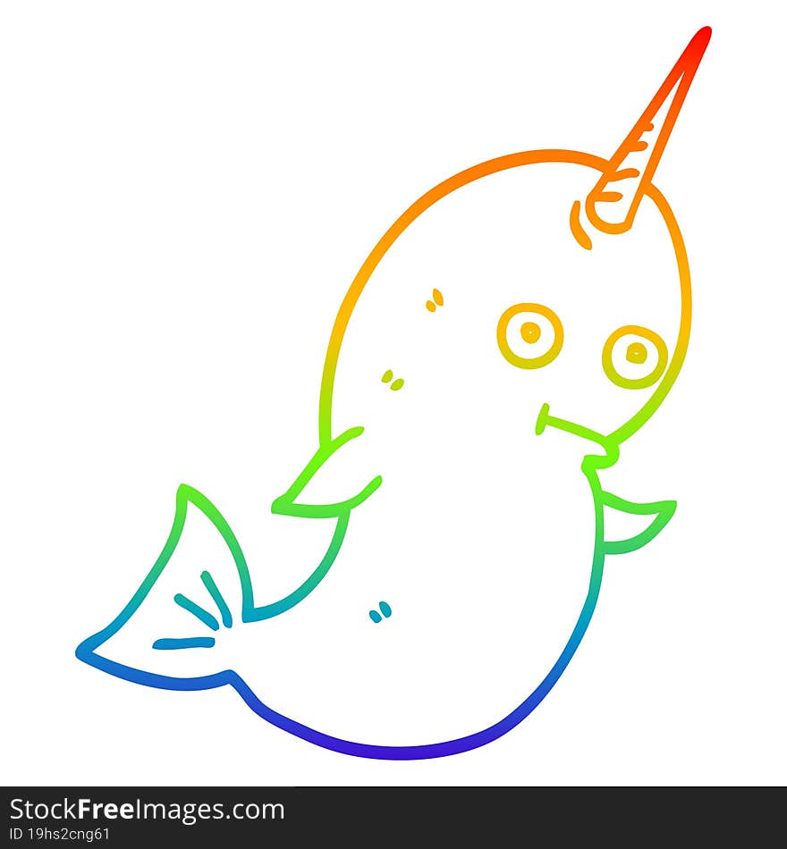 rainbow gradient line drawing cartoon white narwhal