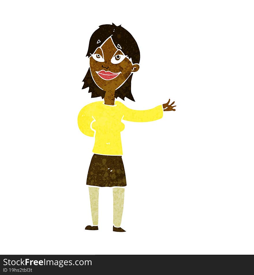 cartoon woman gesturing to show something