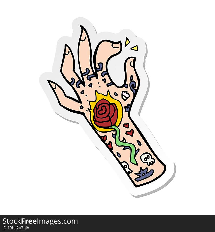 sticker of a cartoon tattoo hand