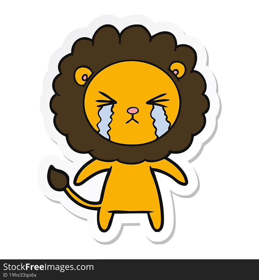 sticker of a cartoon crying lion