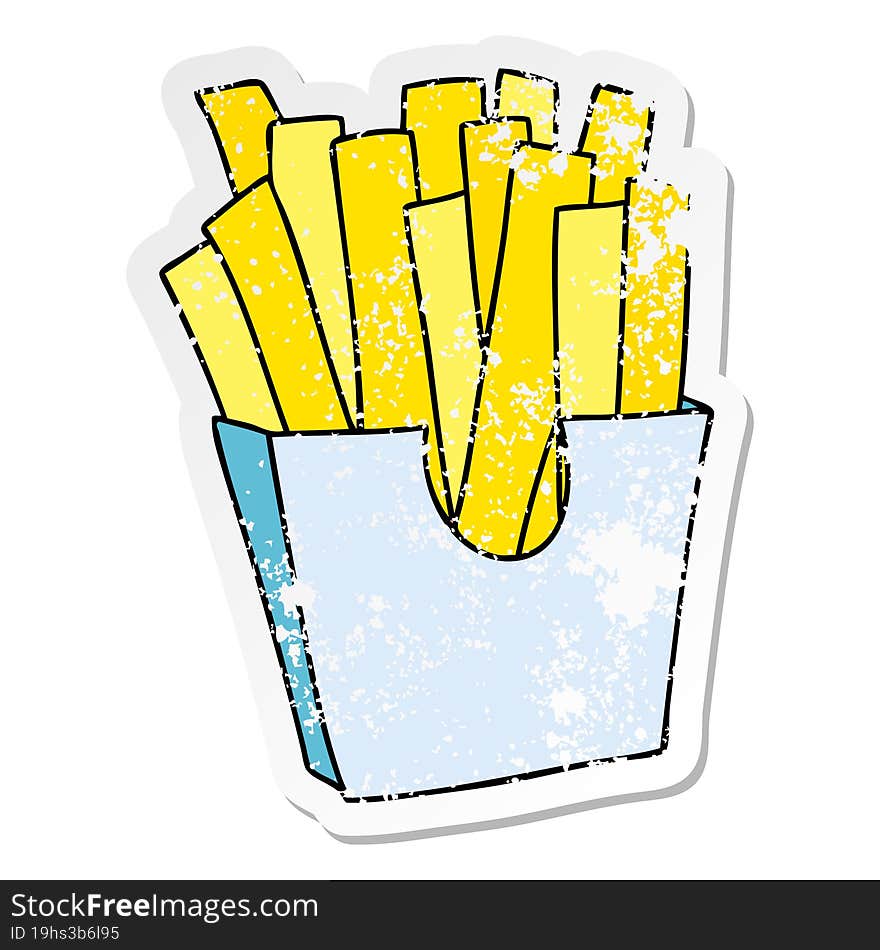 Distressed Sticker Of A Quirky Hand Drawn Cartoon French Fries