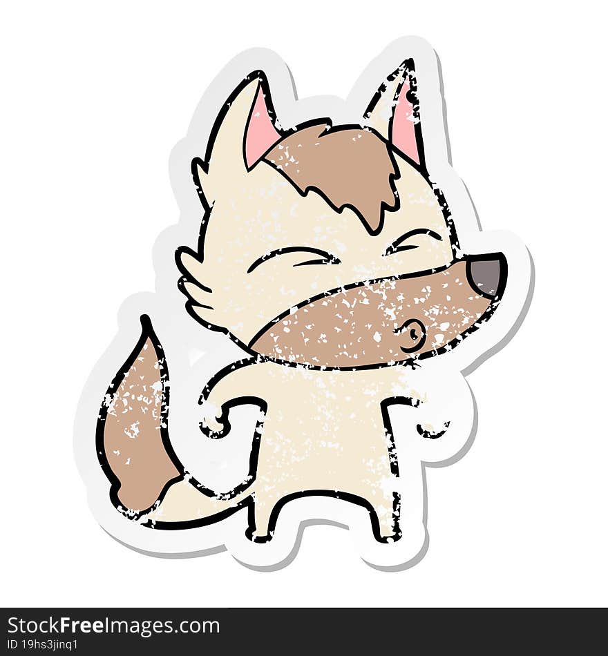 distressed sticker of a cartoon wolf whistling