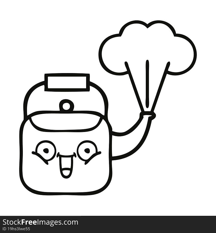 Line Drawing Cartoon Steaming Kettle