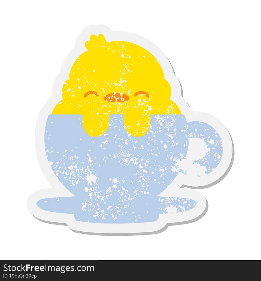 cute baby bird in tea cup grunge sticker