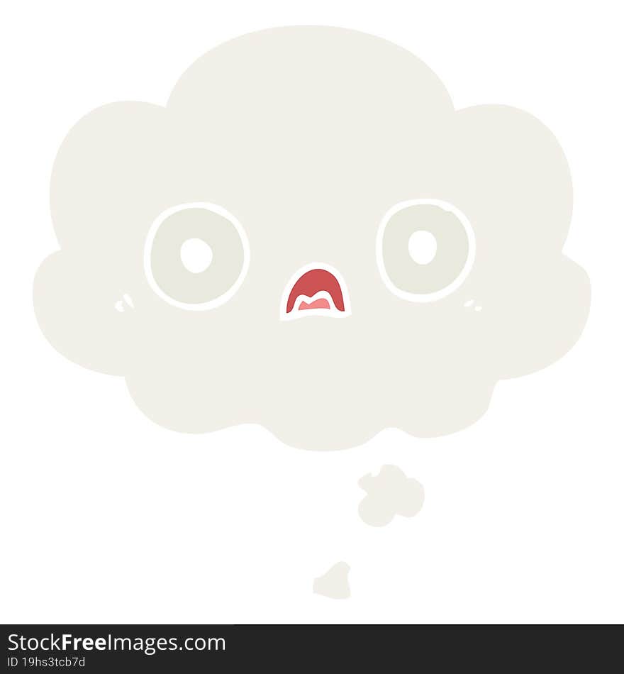 cute cartoon face with thought bubble in retro style