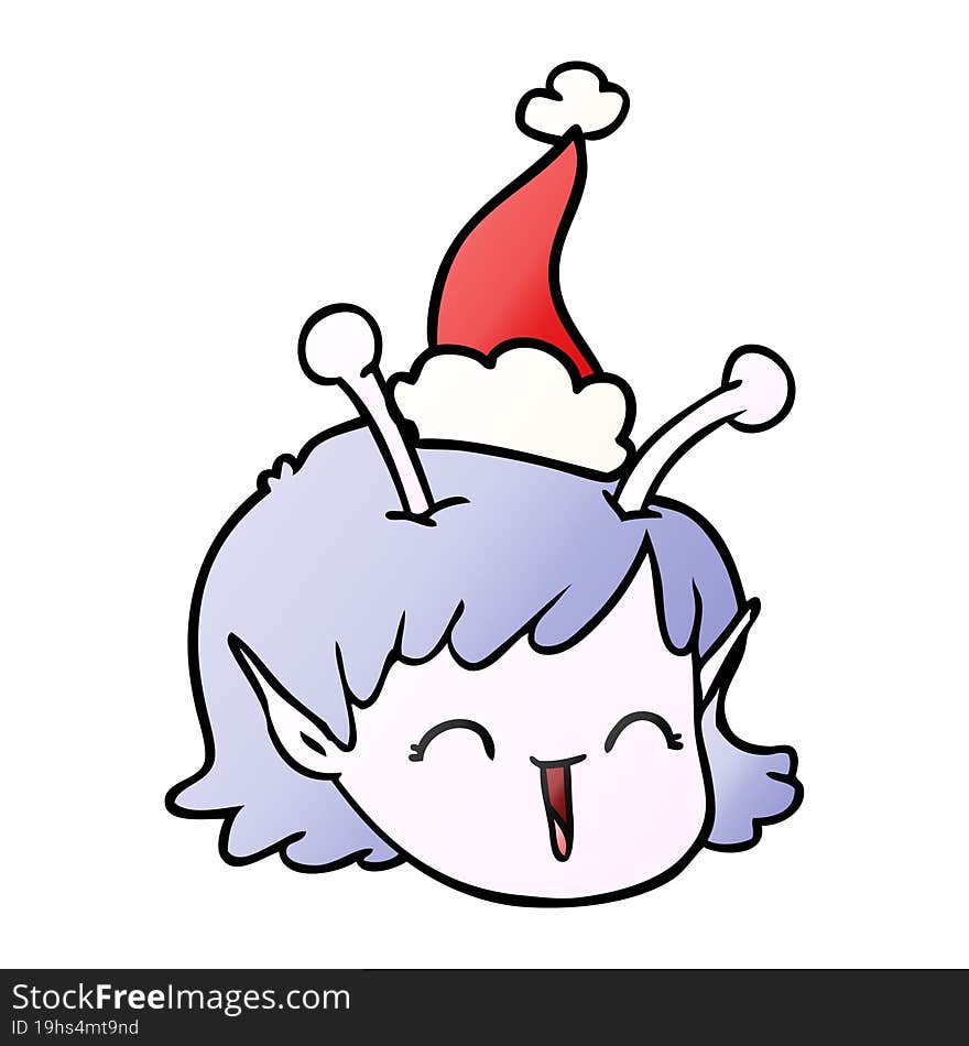 gradient cartoon of a alien space girl face wearing santa hat