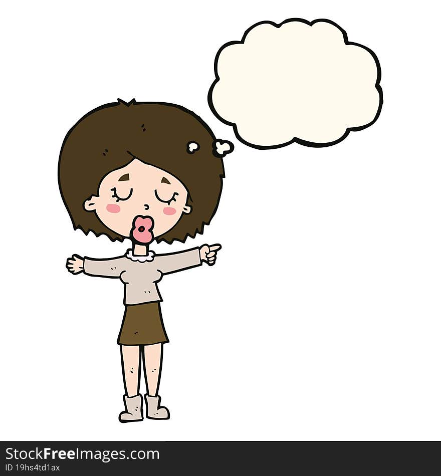 Cartoon Pointing Woman With Thought Bubble