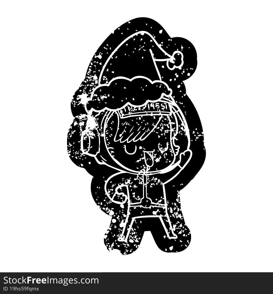 Cartoon Distressed Icon Of A Astronaut Woman Wearing Santa Hat