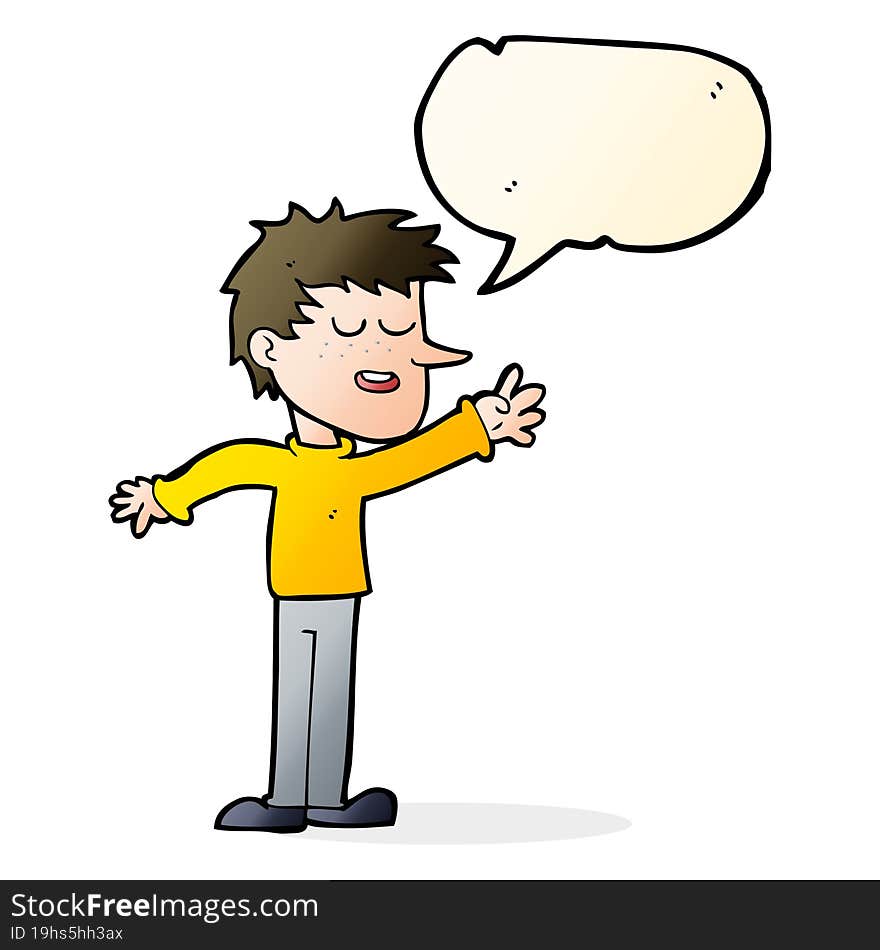 cartoon happy man reaching with speech bubble