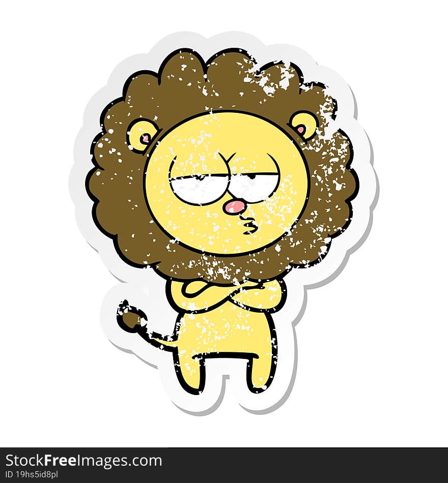 distressed sticker of a cartoon tired lion