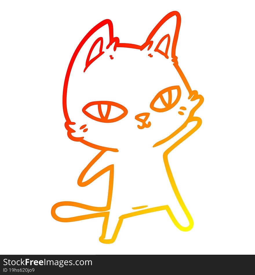 warm gradient line drawing cartoon cat staring