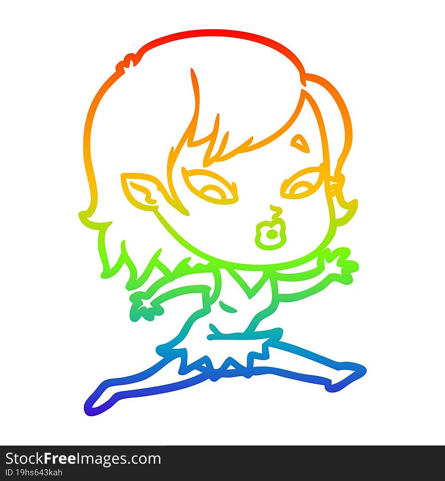 rainbow gradient line drawing cute cartoon vampire girl