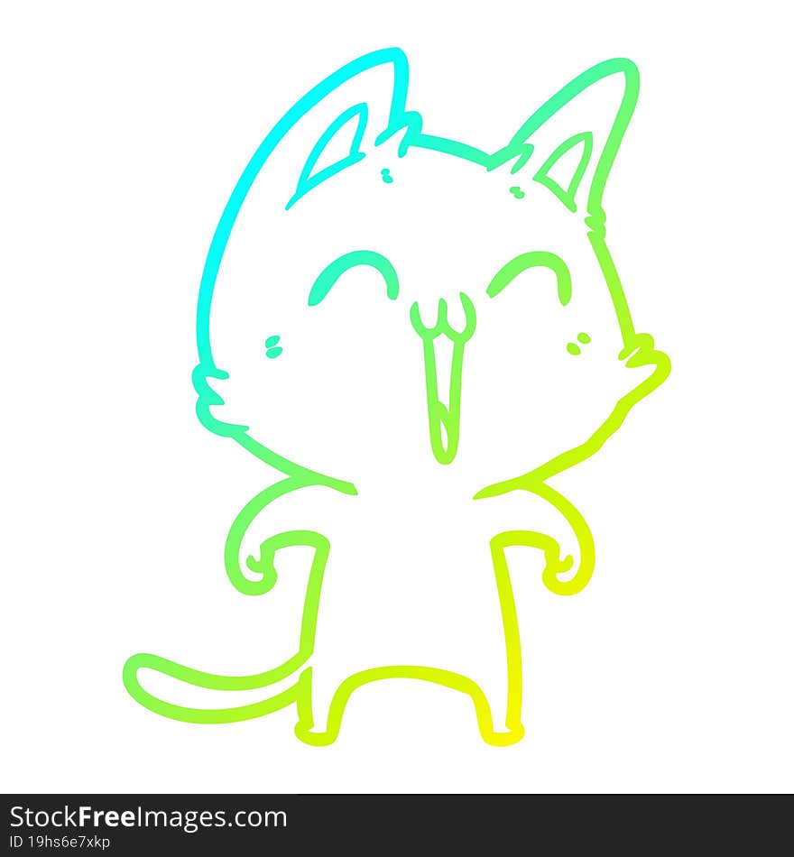 Cold Gradient Line Drawing Happy Cartoon Cat Meowing