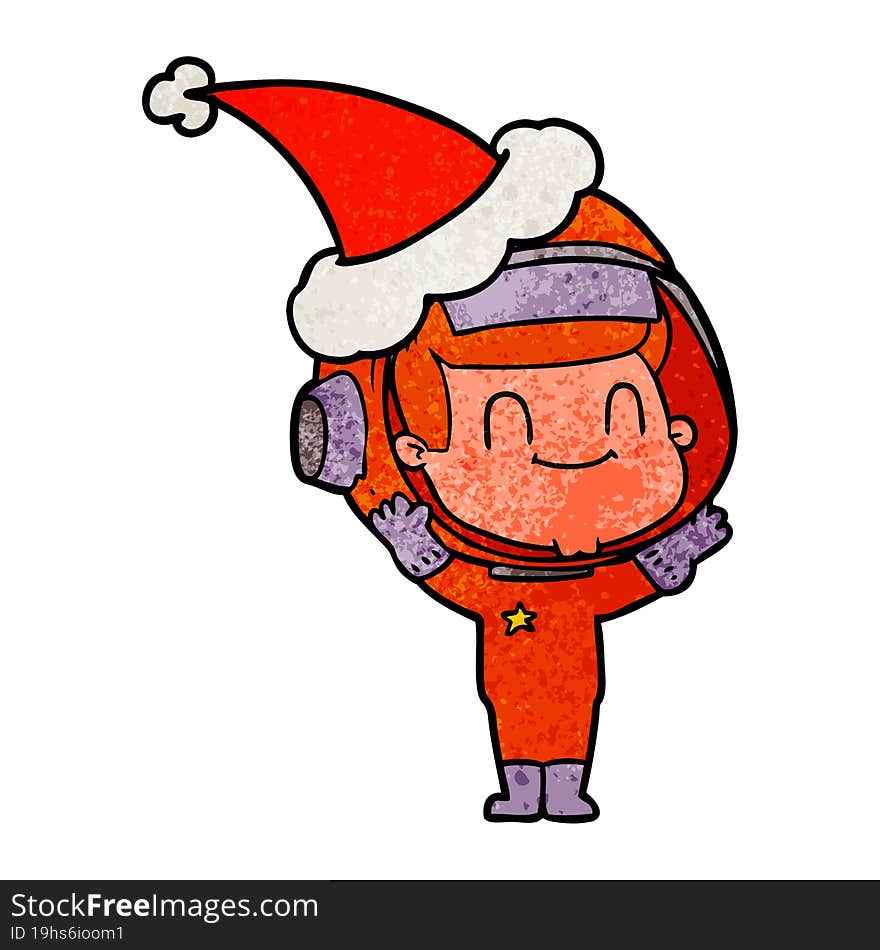 happy textured cartoon of a astronaut man wearing santa hat