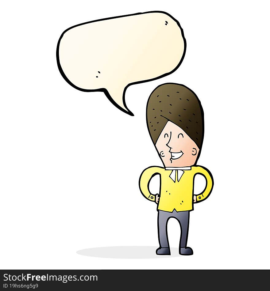 cartoon happy man with speech bubble