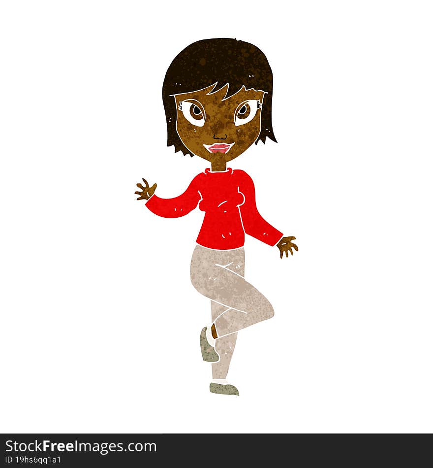 cartoon pretty woman waving