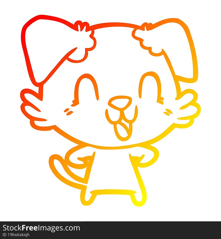 warm gradient line drawing of a laughing cartoon dog