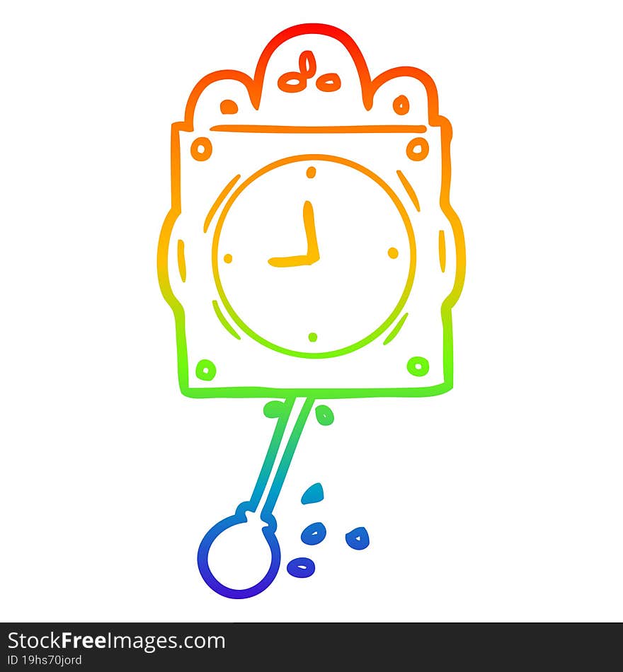 rainbow gradient line drawing ticking clock with pendulum