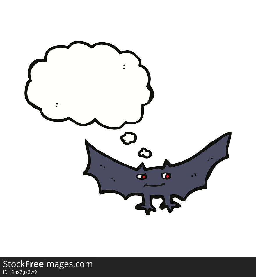 Cartoon Spooky Vampire Bat With Thought Bubble