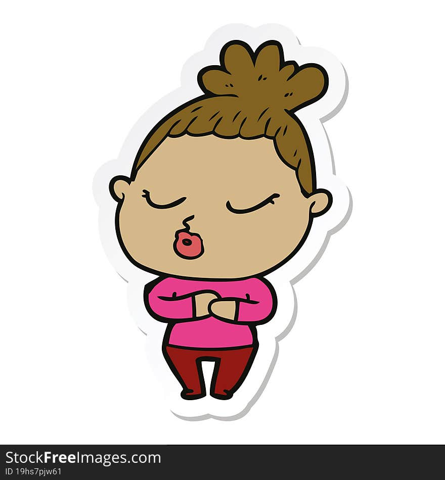 sticker of a cartoon calm woman