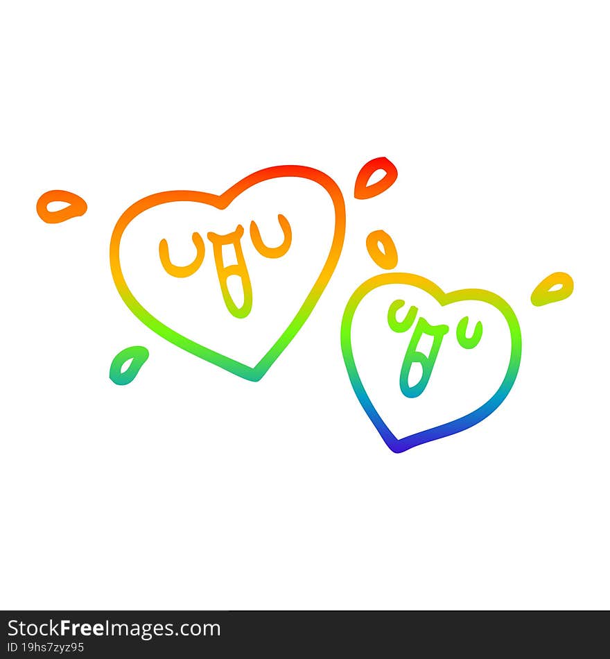 rainbow gradient line drawing of a happy cartoon hearts