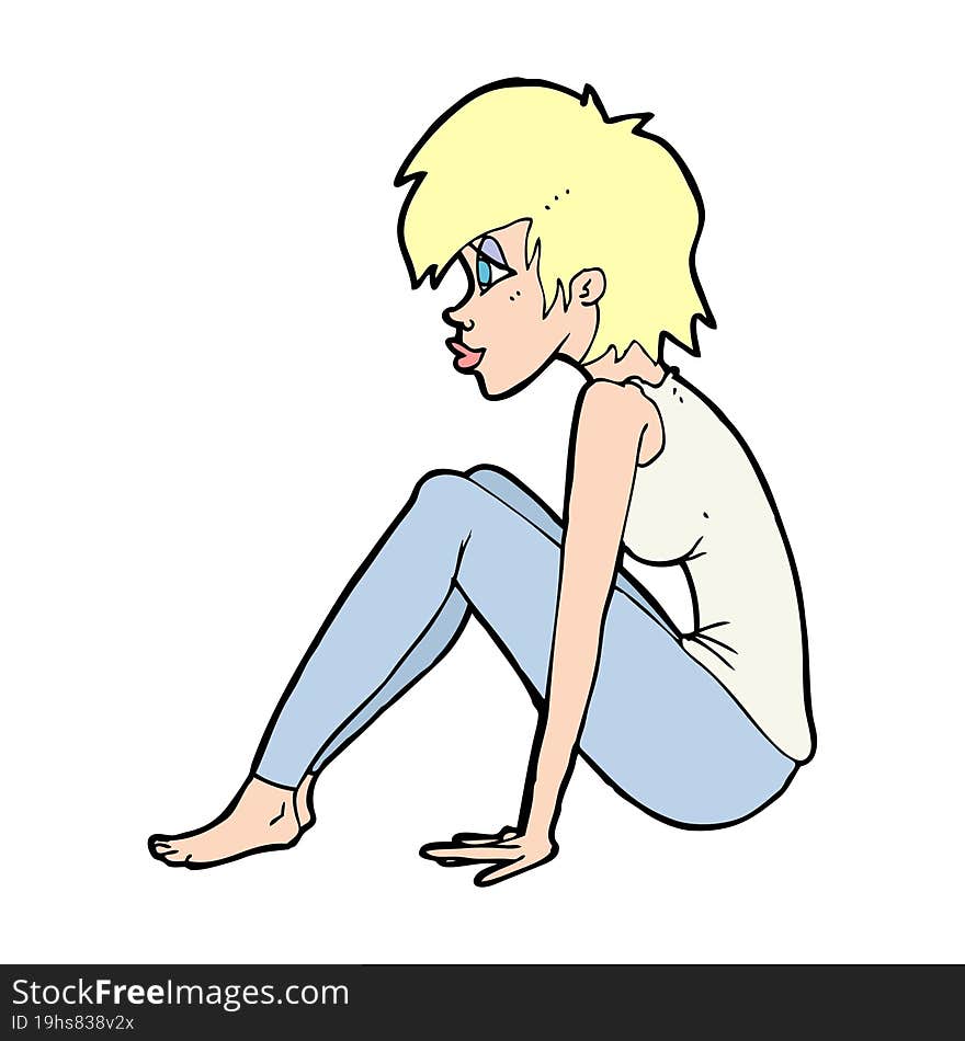 cartoon woman sitting