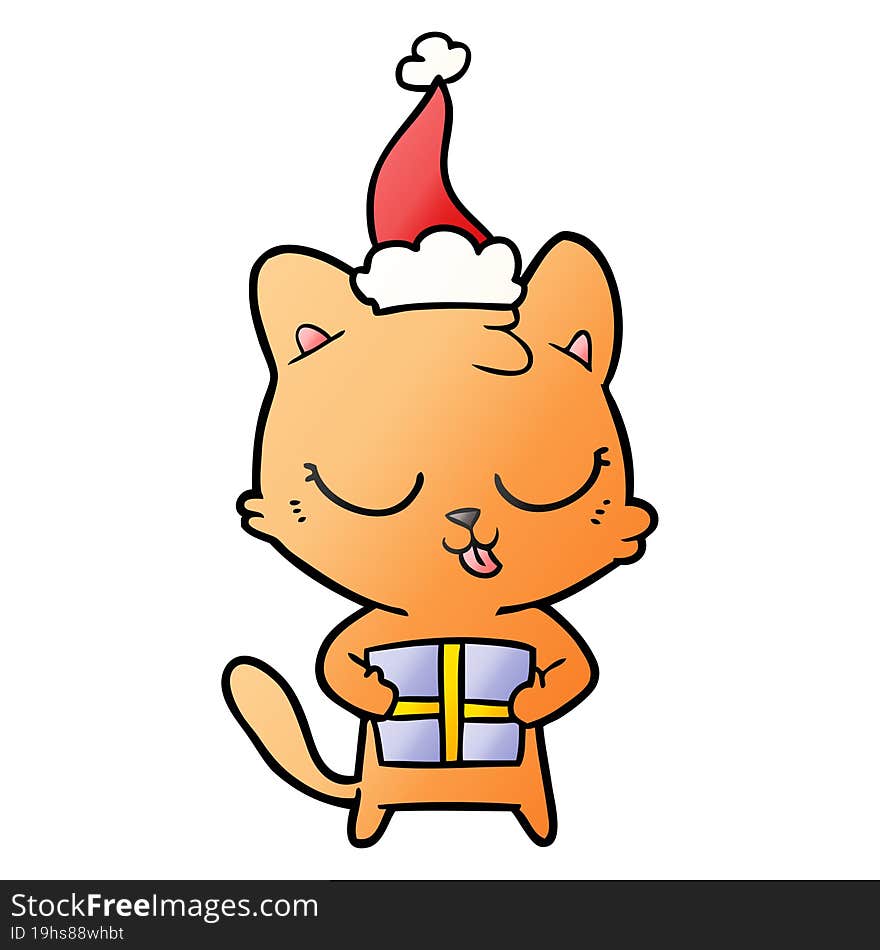 cute gradient cartoon of a cat wearing santa hat