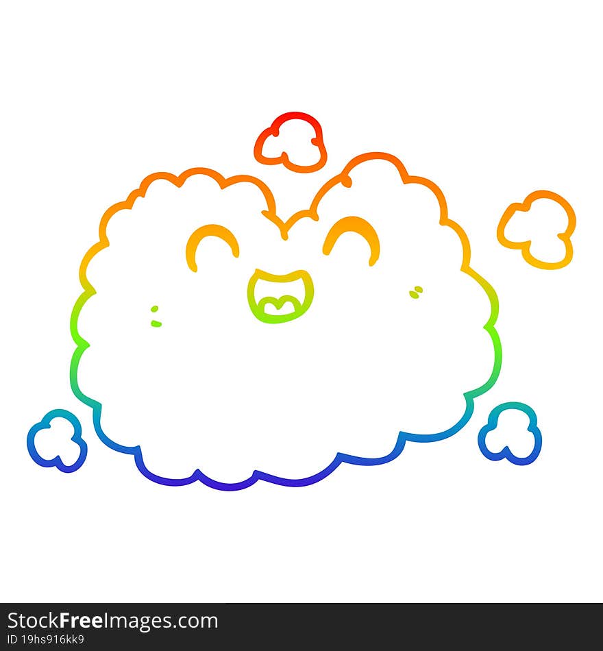 Rainbow Gradient Line Drawing Cartoon Happy Smoke Cloud