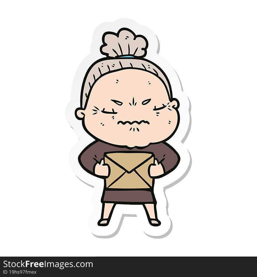 sticker of a cartoon annoyed old lady