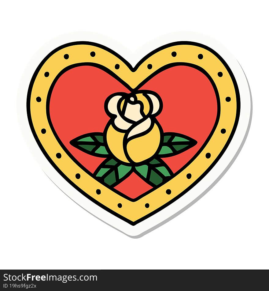 Tattoo Style Sticker Of A Heart And Flowers