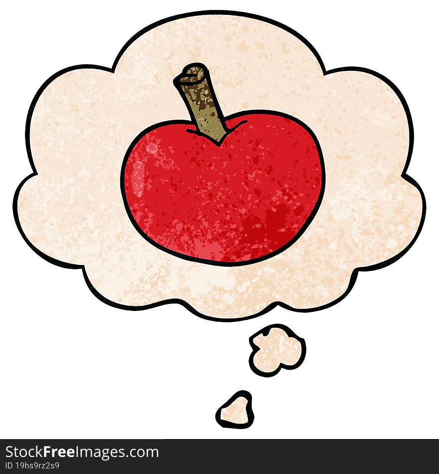 cartoon apple and thought bubble in grunge texture pattern style