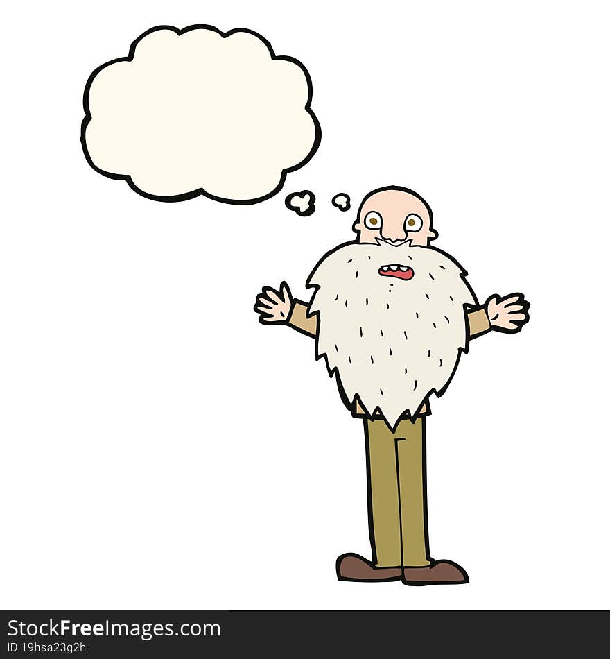 cartoon bearded old man with thought bubble