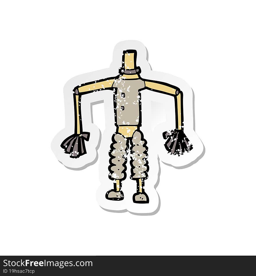 retro distressed sticker of a cartoon robot body