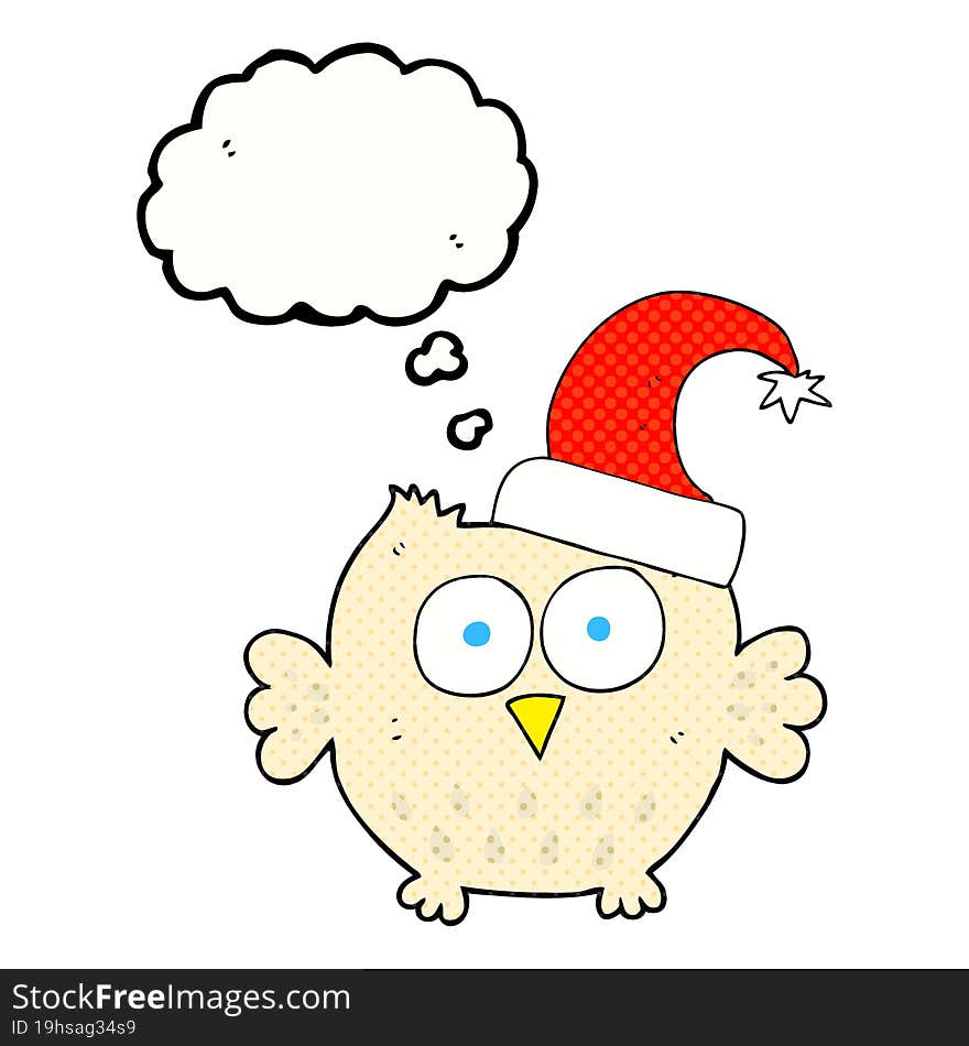 thought bubble cartoon little owl wearing christmas hat