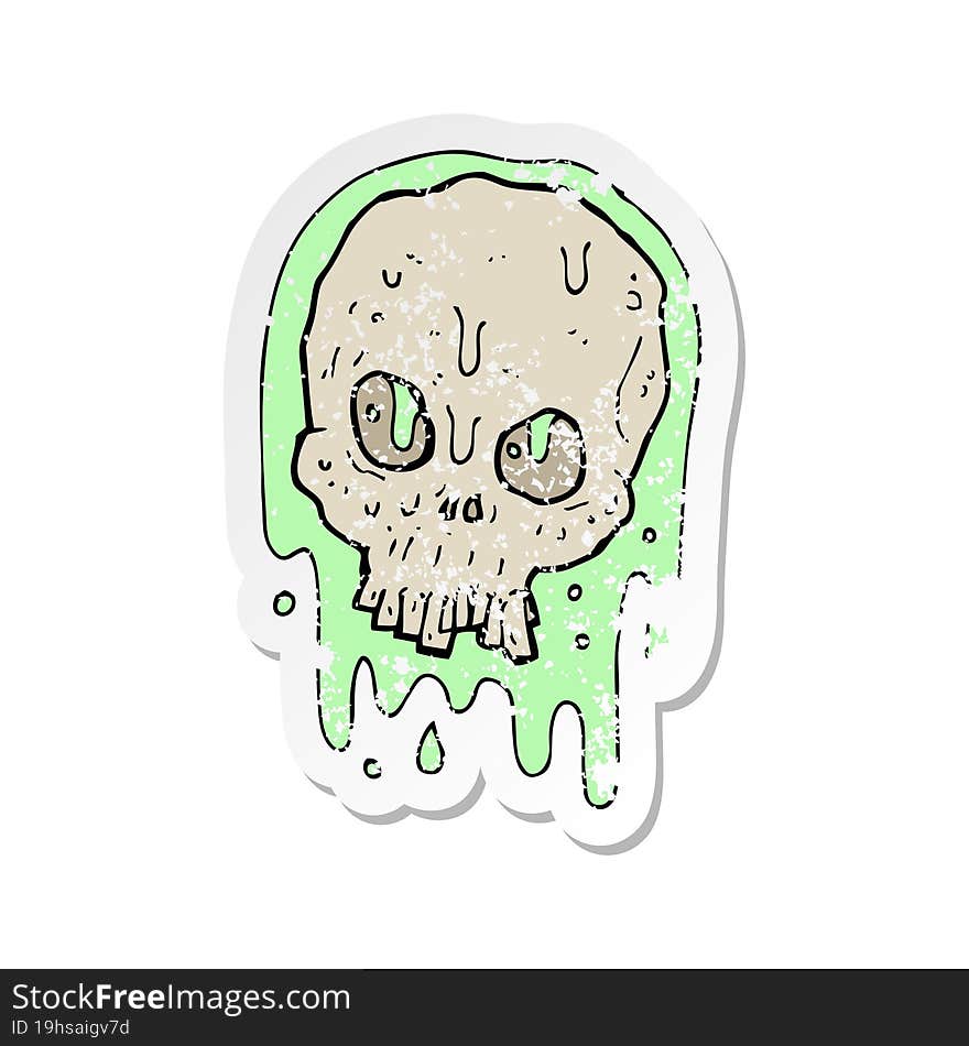 Retro Distressed Sticker Of A Cartoon Slimy Skull