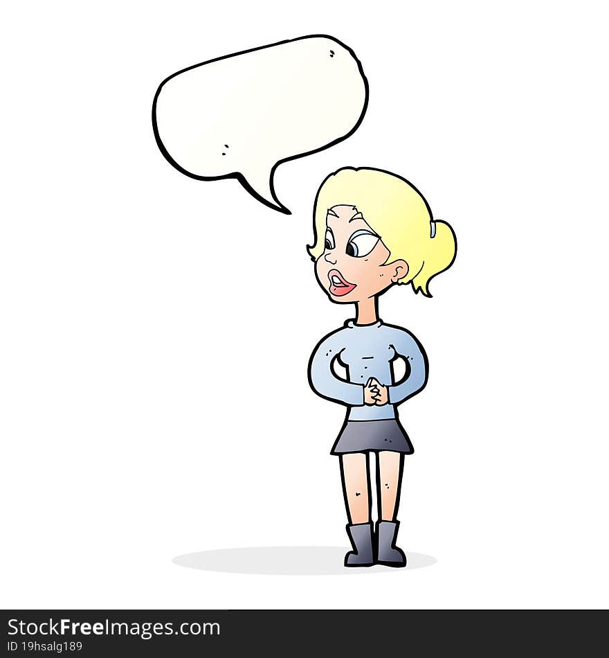 Cartoon Girl Talking With Speech Bubble