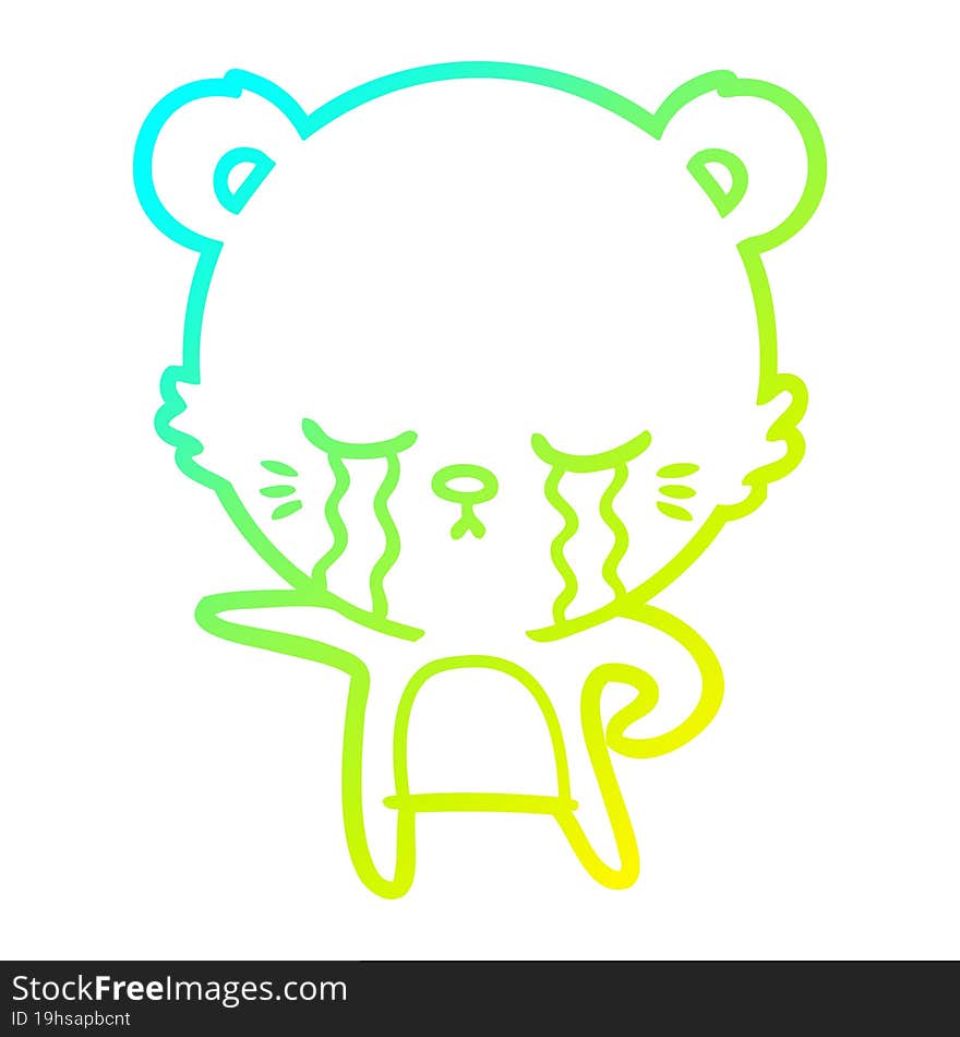 cold gradient line drawing of a crying cartoon bear