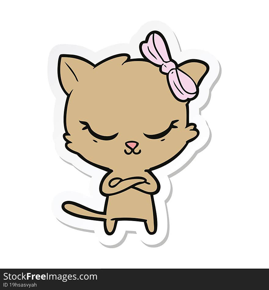 sticker of a cute cartoon cat with bow