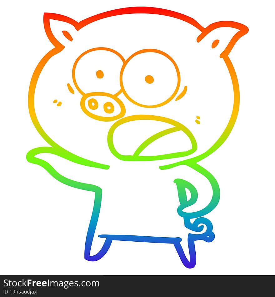 rainbow gradient line drawing cartoon pig shouting