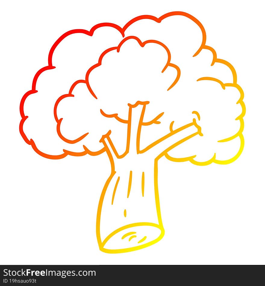 warm gradient line drawing of a cartoon broccoli