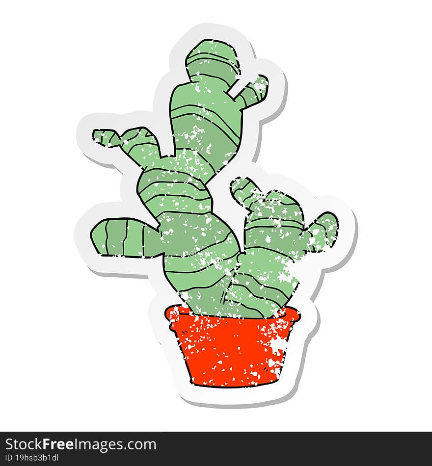 distressed sticker of a cartoon cactus