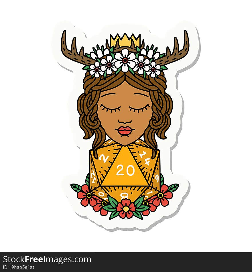 human druid with natural twenty dice roll sticker