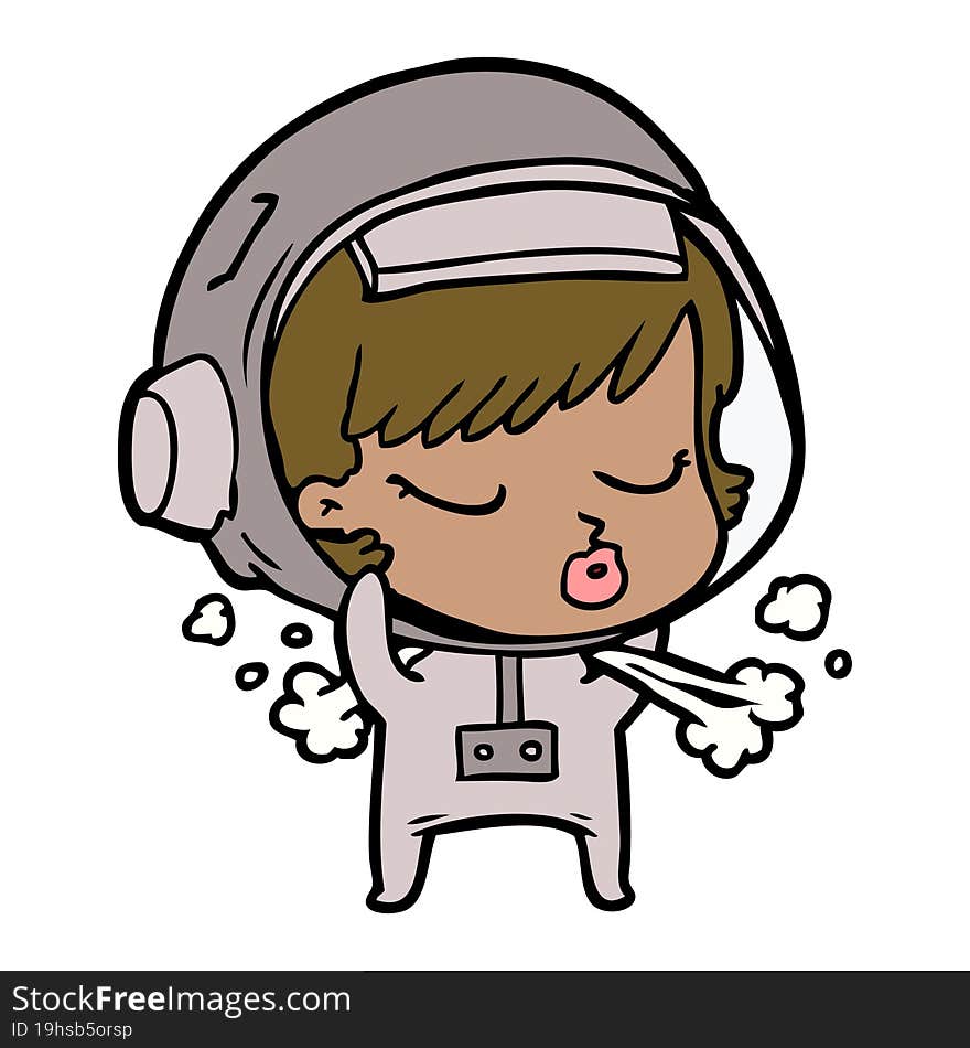 cartoon pretty astronaut girl taking off space helmet. cartoon pretty astronaut girl taking off space helmet