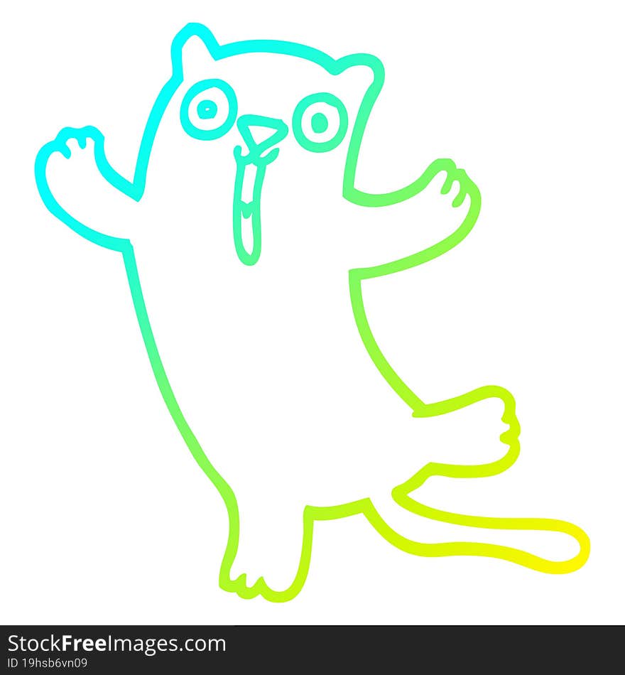 cold gradient line drawing of a cartoon happy cat