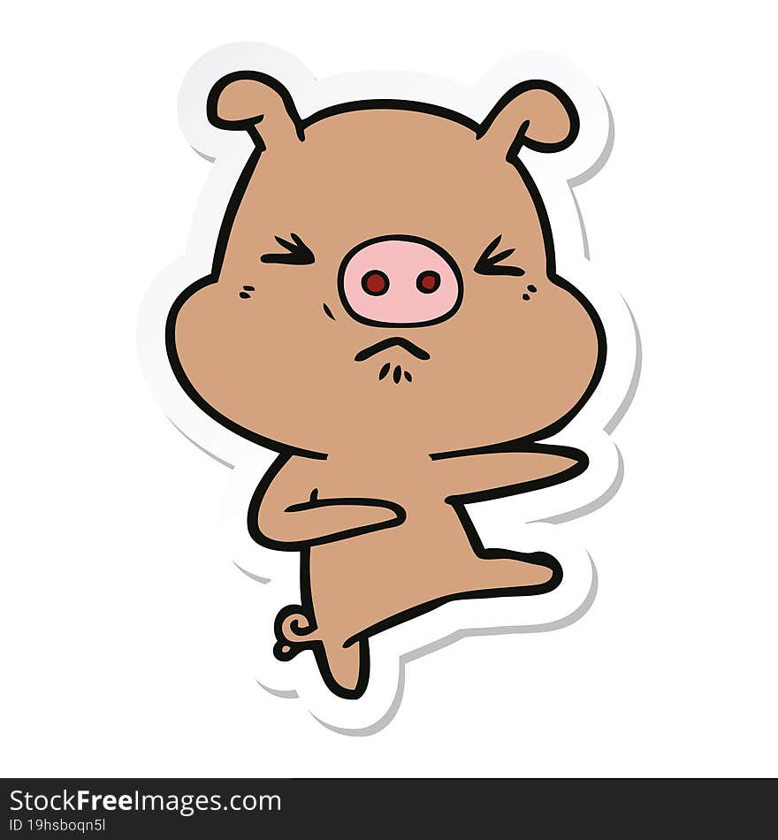 Sticker Of A Cartoon Angry Pig Kicking Out