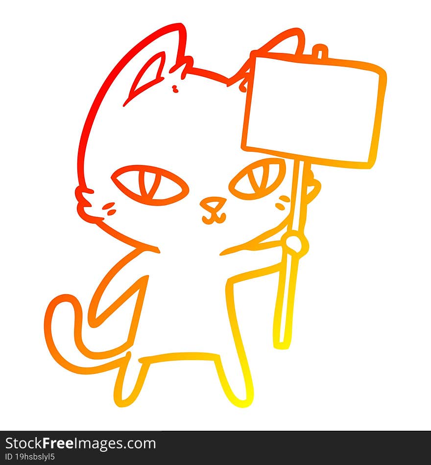 warm gradient line drawing of a cartoon cat waving sign