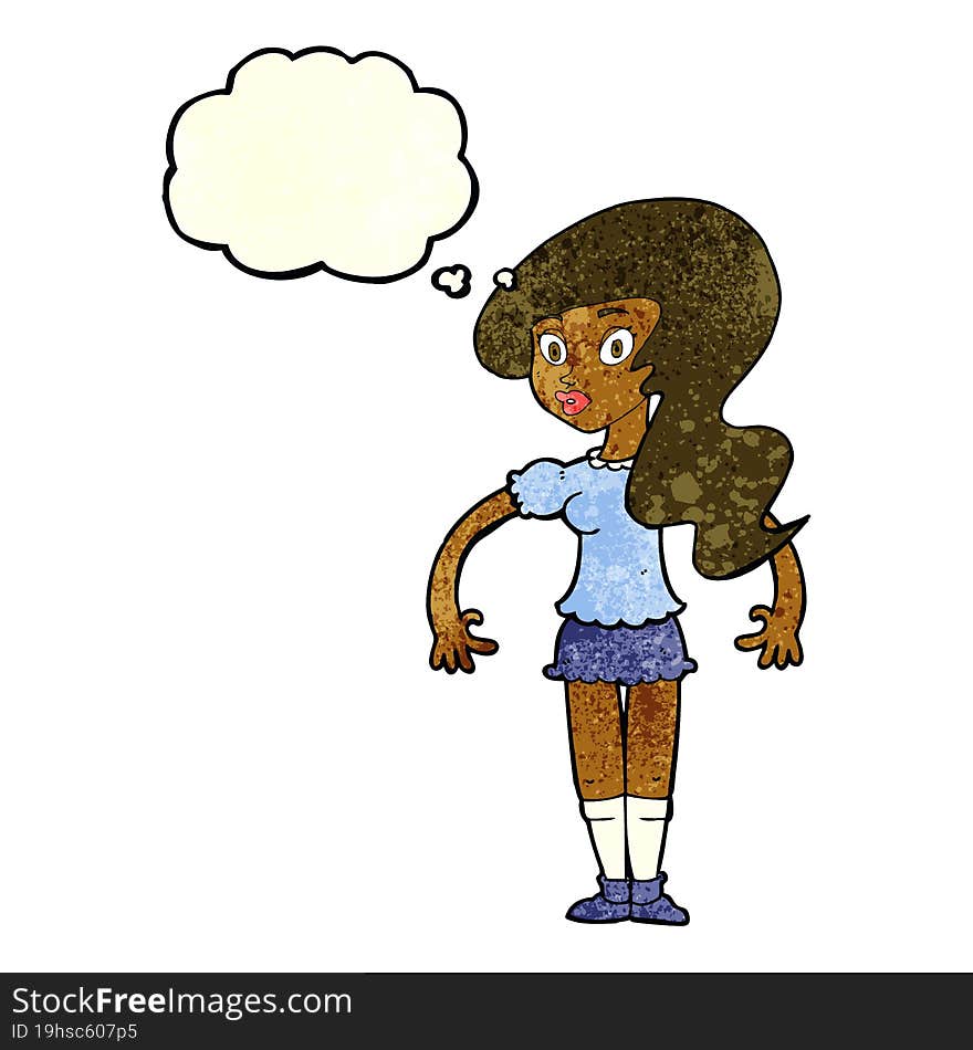 cartoon pretty woman with thought bubble