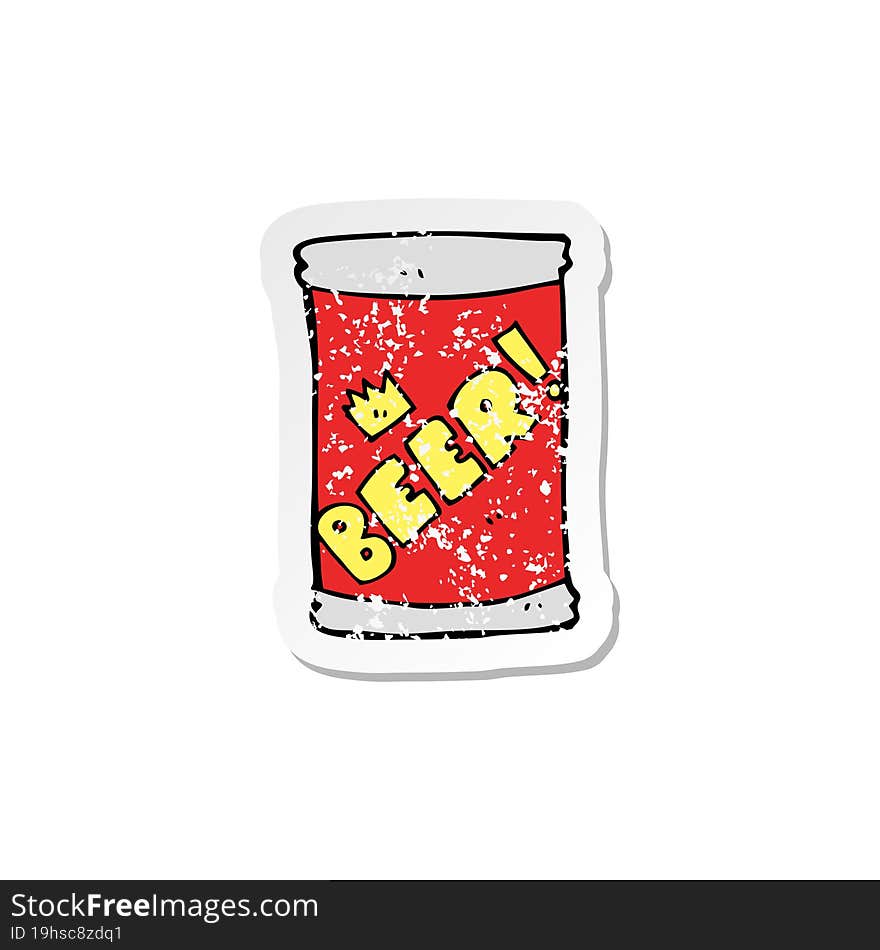 Retro Distressed Sticker Of A Cartoon Beer Can