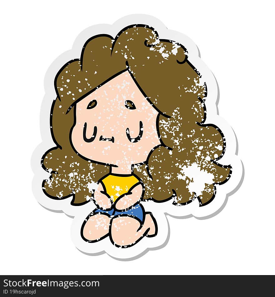 distressed sticker cartoon illustration of a cute kawaii girl. distressed sticker cartoon illustration of a cute kawaii girl