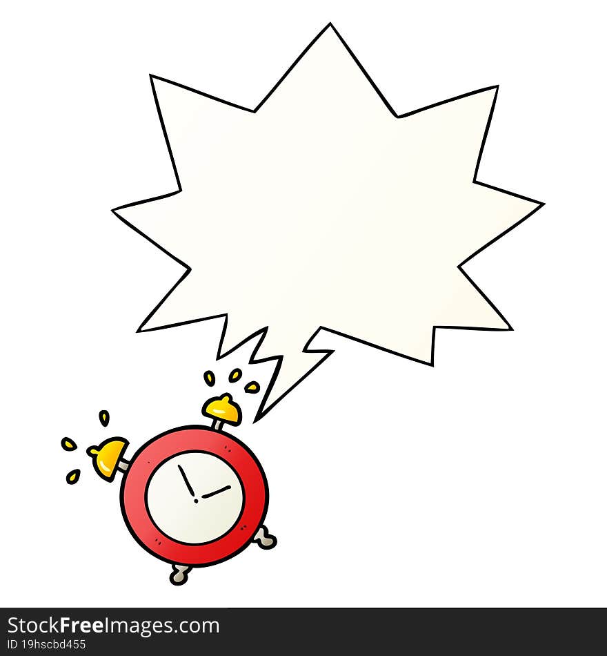 Cartoon Ringing Alarm Clock And Speech Bubble In Smooth Gradient Style